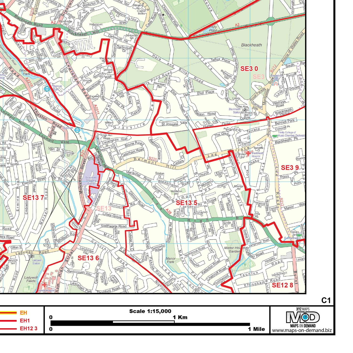 London City Centre Postcode Sector Map (C1) - GIF Image