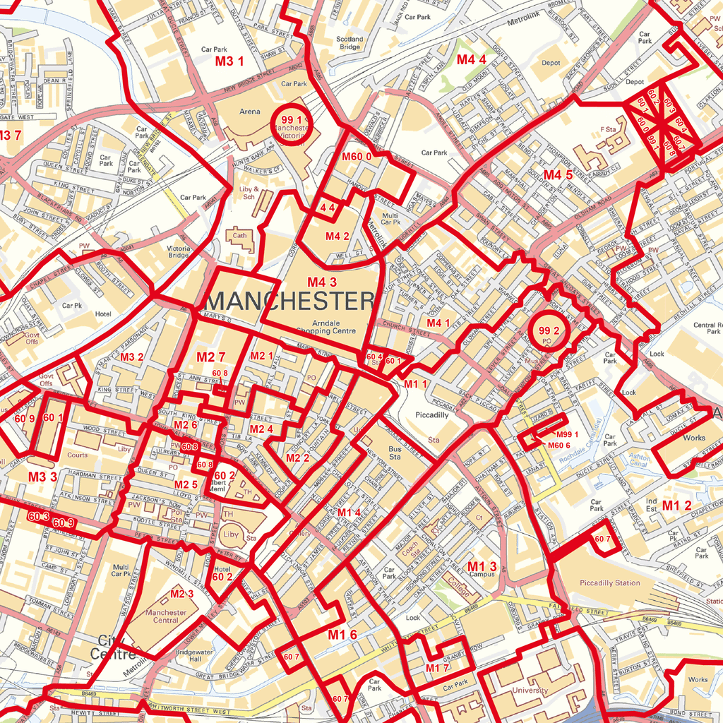 M Postcode Map Manchester Manchester City Centre Postcode Sector Map (C3) - GeoPDF – XYZ Maps