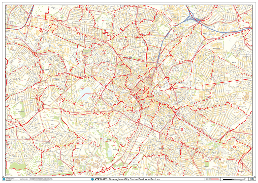 B92 Postcode Map Birmingham City Centre Postcode Sector Map (C4) - GeoPDF – XYZ Maps