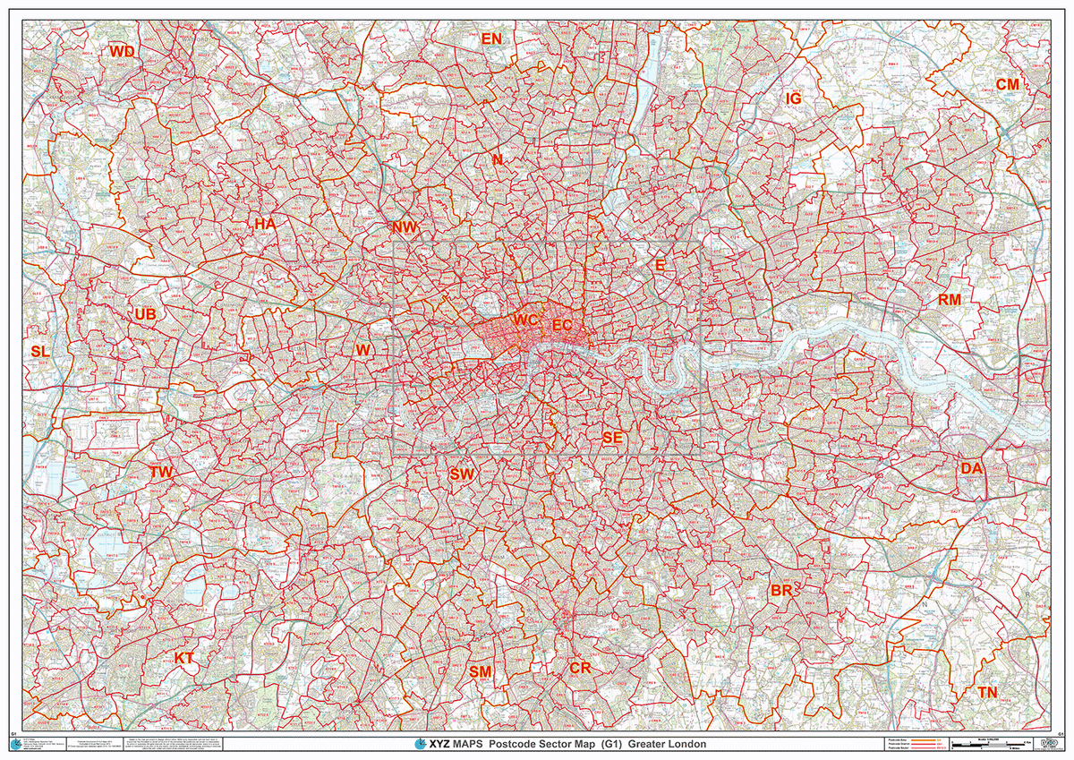 Greter London Postcode Map Greater London Postcode Sector Map (C7) - GIF Image – XYZ Maps