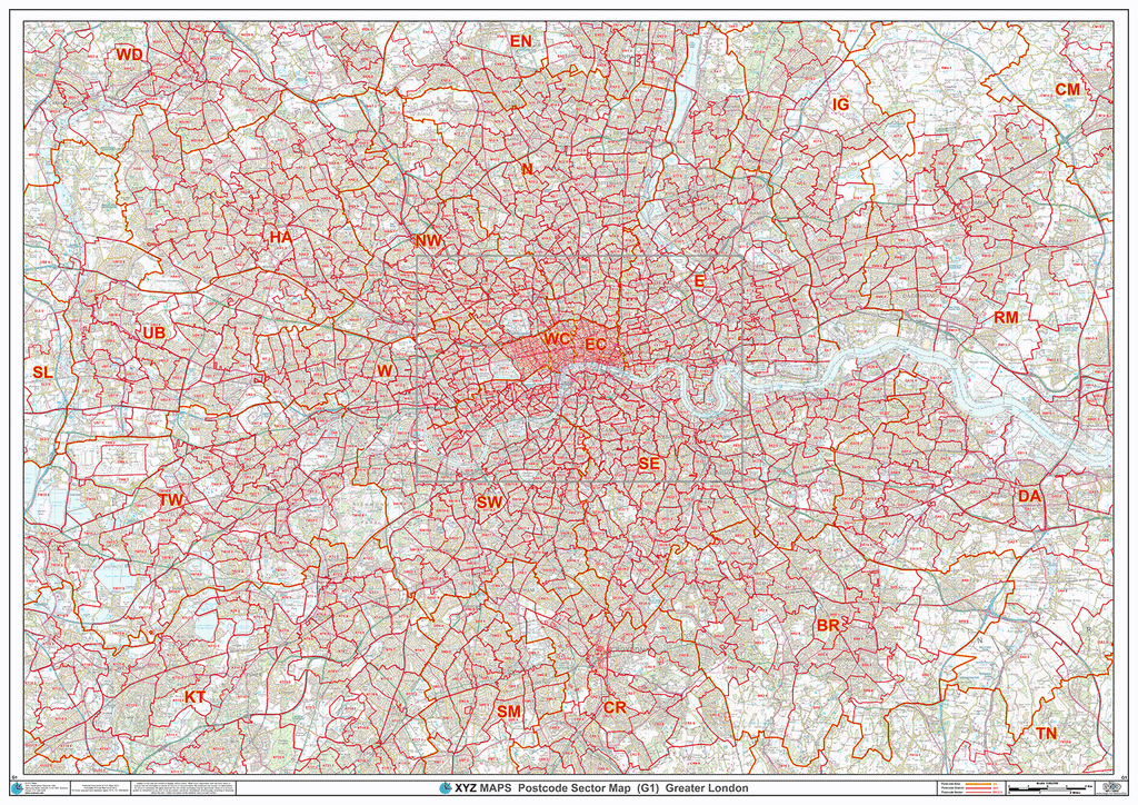 Greater London Postcode Sector Map (C7) - Editable GeoPDF