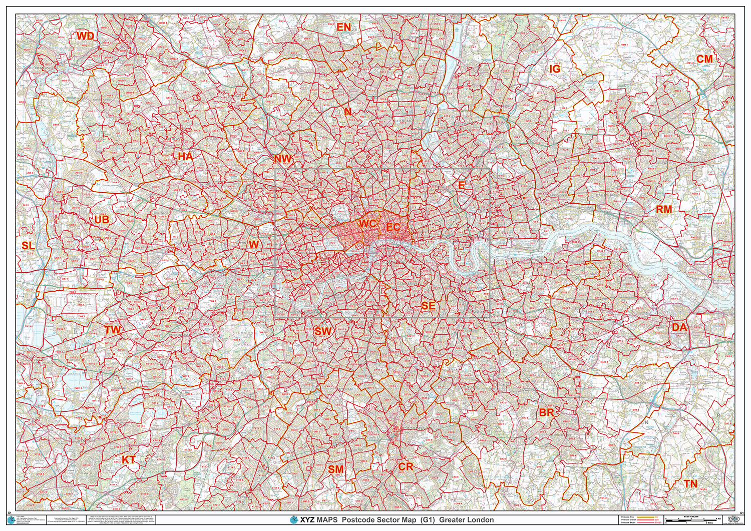 Greater London Postcode Sector Map (C7) - Editable GeoPDF