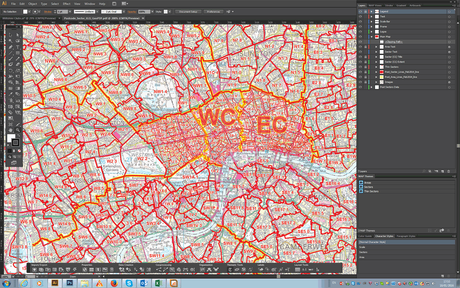 Greater London Postcode Sector Map (C7) - Editable GeoPDF