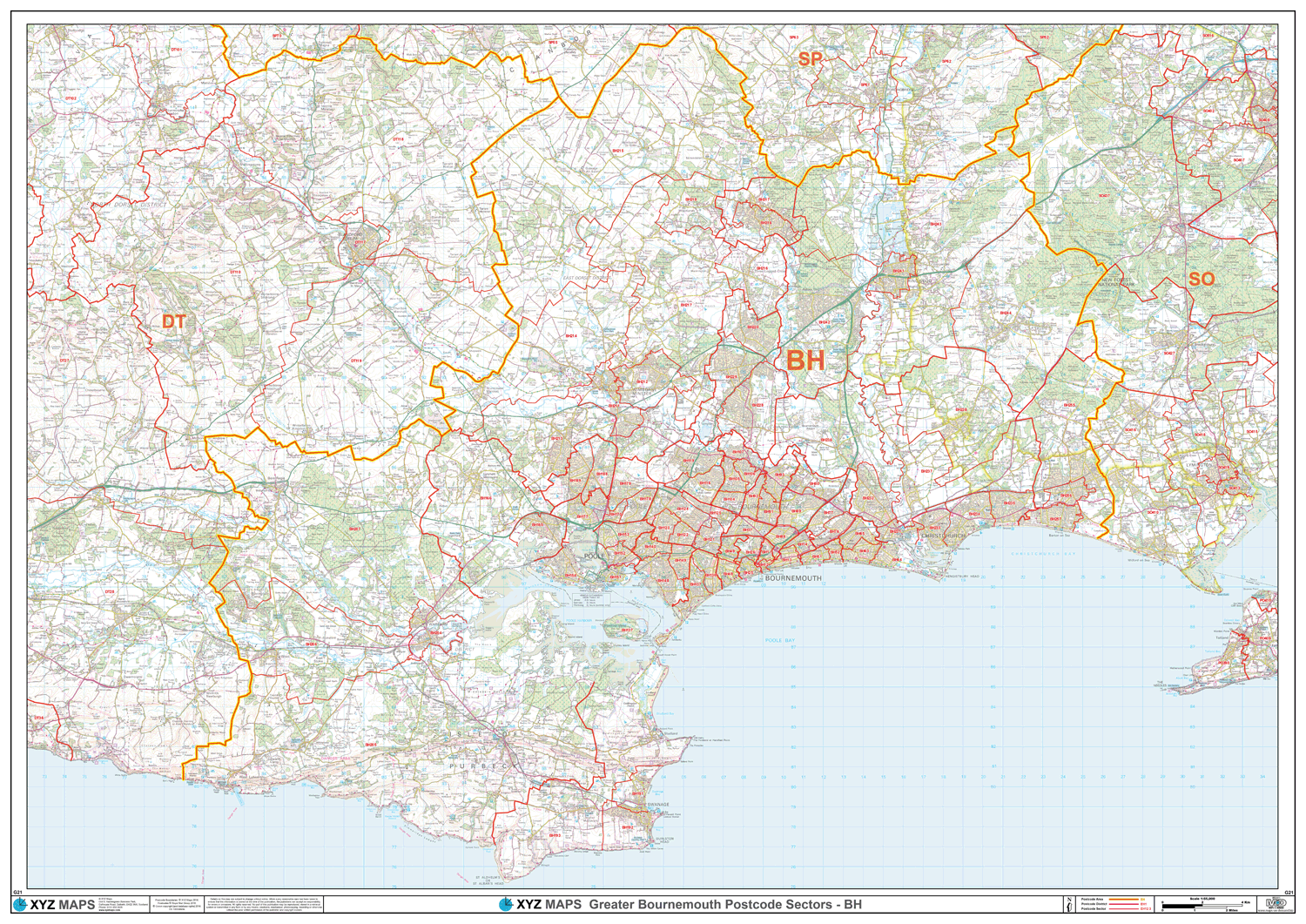 Customise Postcode Map Bournemouth - BH - Postcode Map - Editable GeoPDF (G21) – XYZ Maps