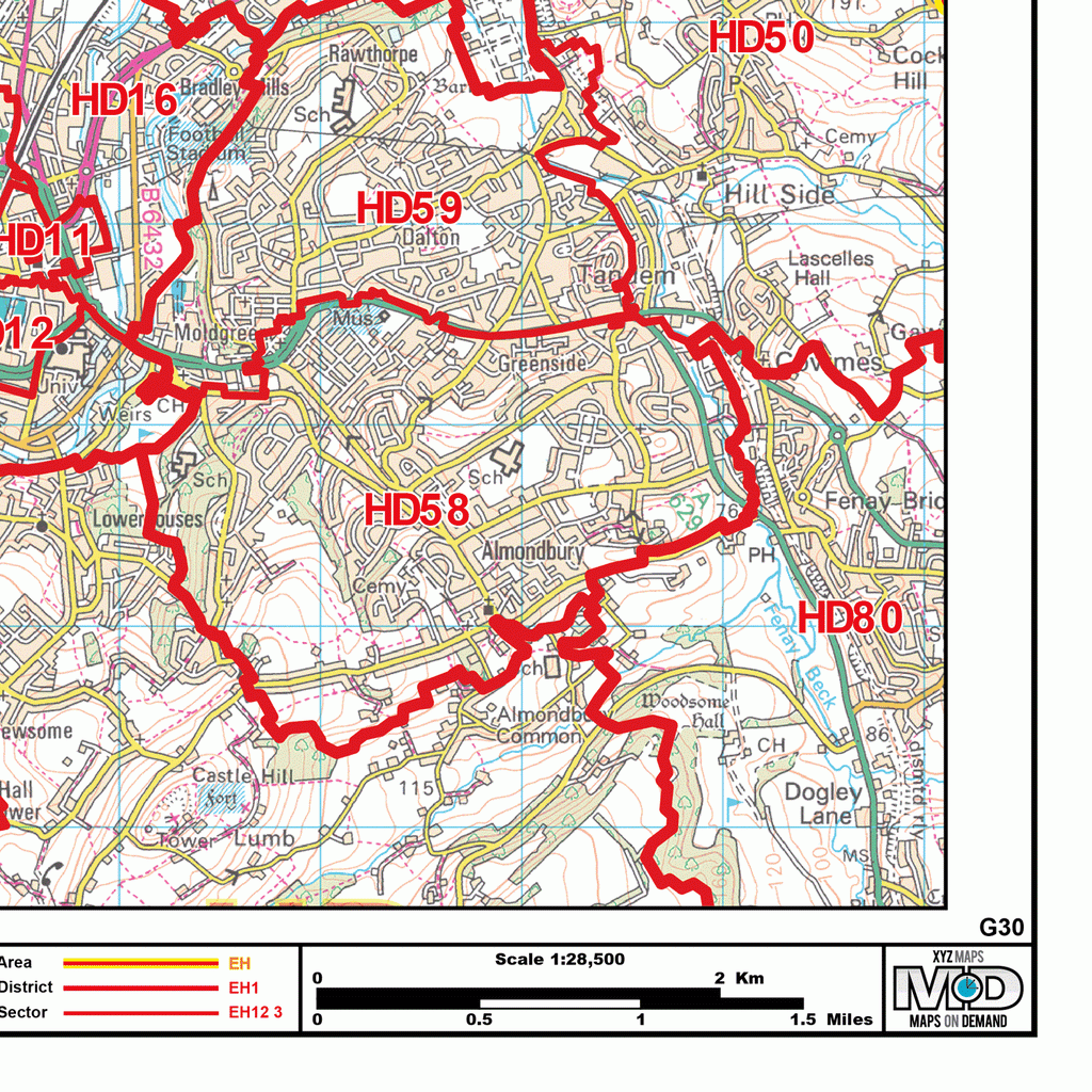 Halifax- HX - Postcode Wall Map