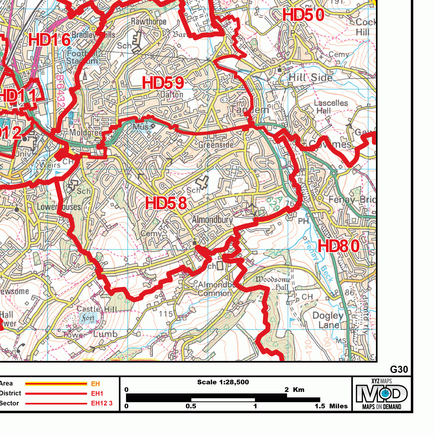 Halifax- HX - Postcode Wall Map