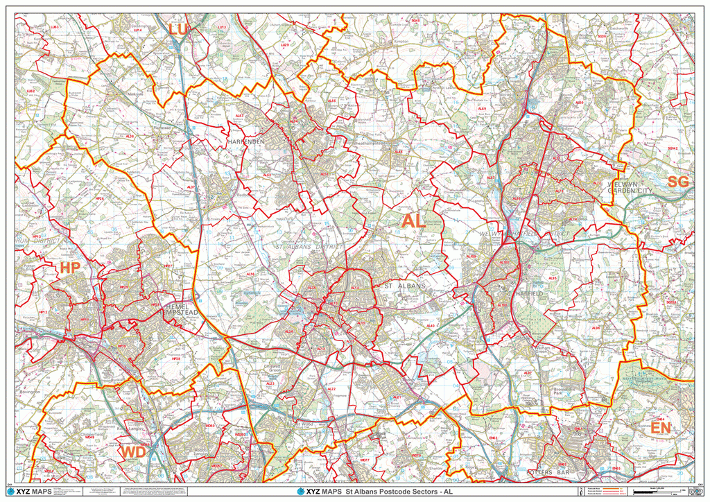 St Albans - AL- Postcode Wall Map