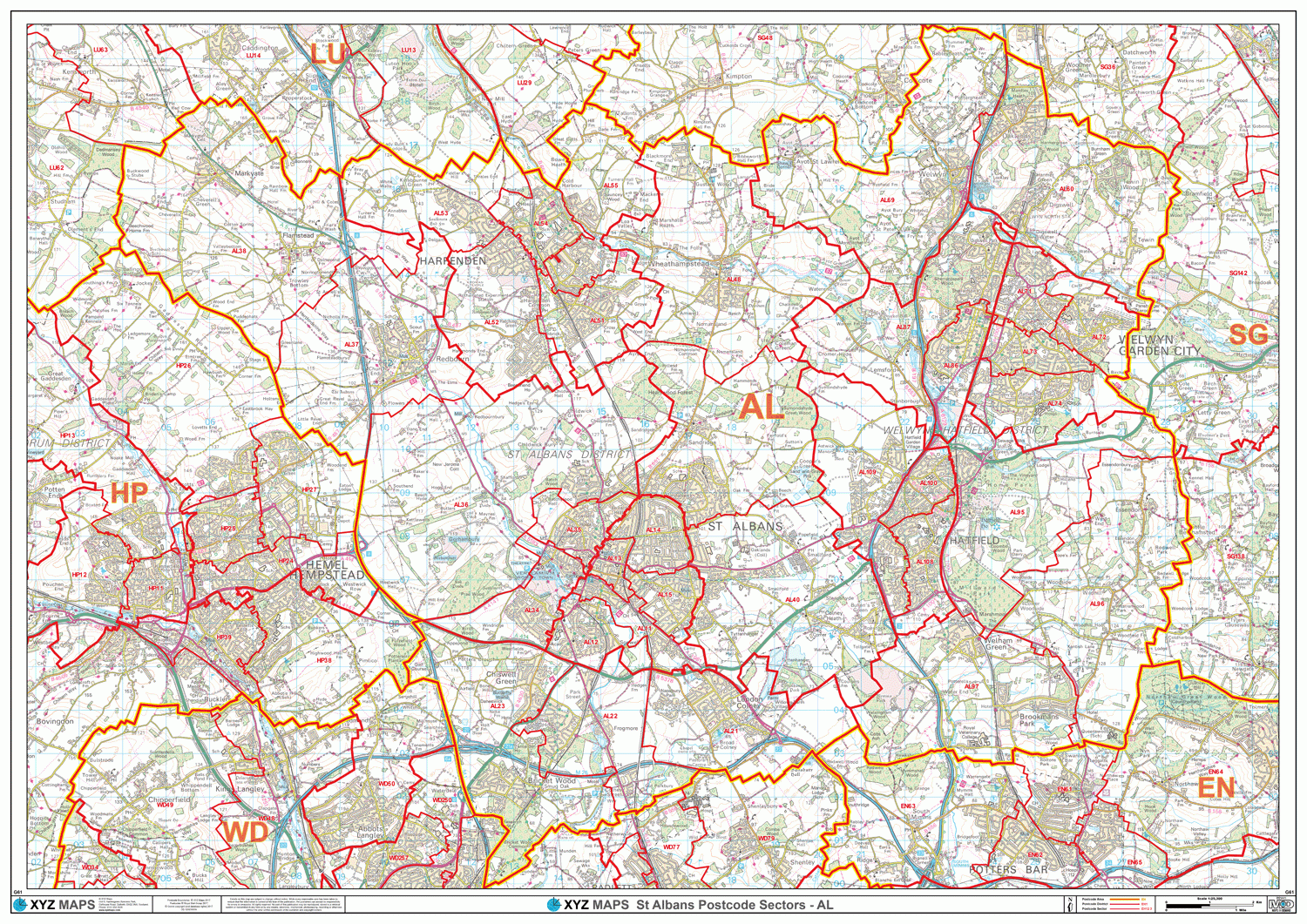 St Albans - AL- Postcode Wall Map