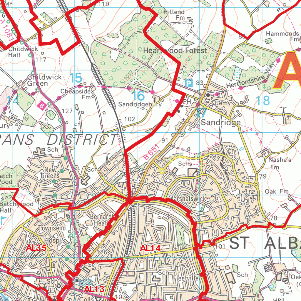 St Albans - AL- Postcode Wall Map