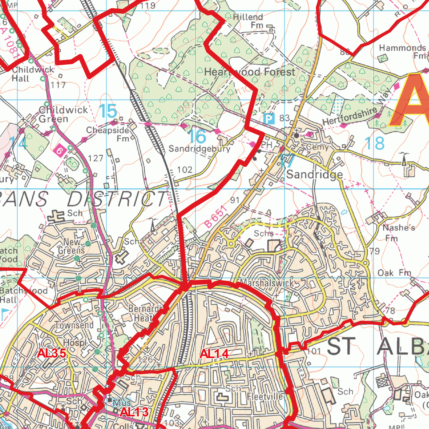 St Albans - AL- Postcode Wall Map