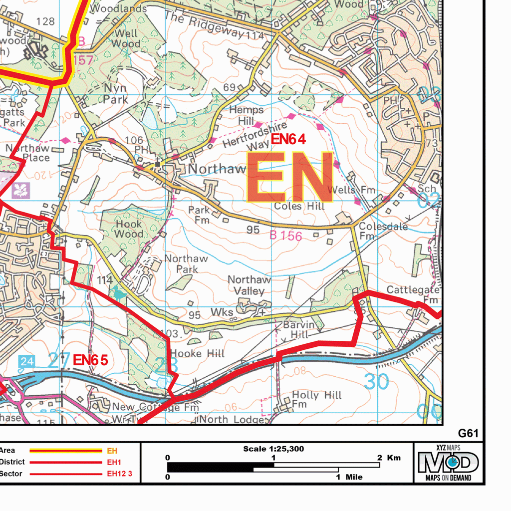 St Albans - AL- Postcode Wall Map