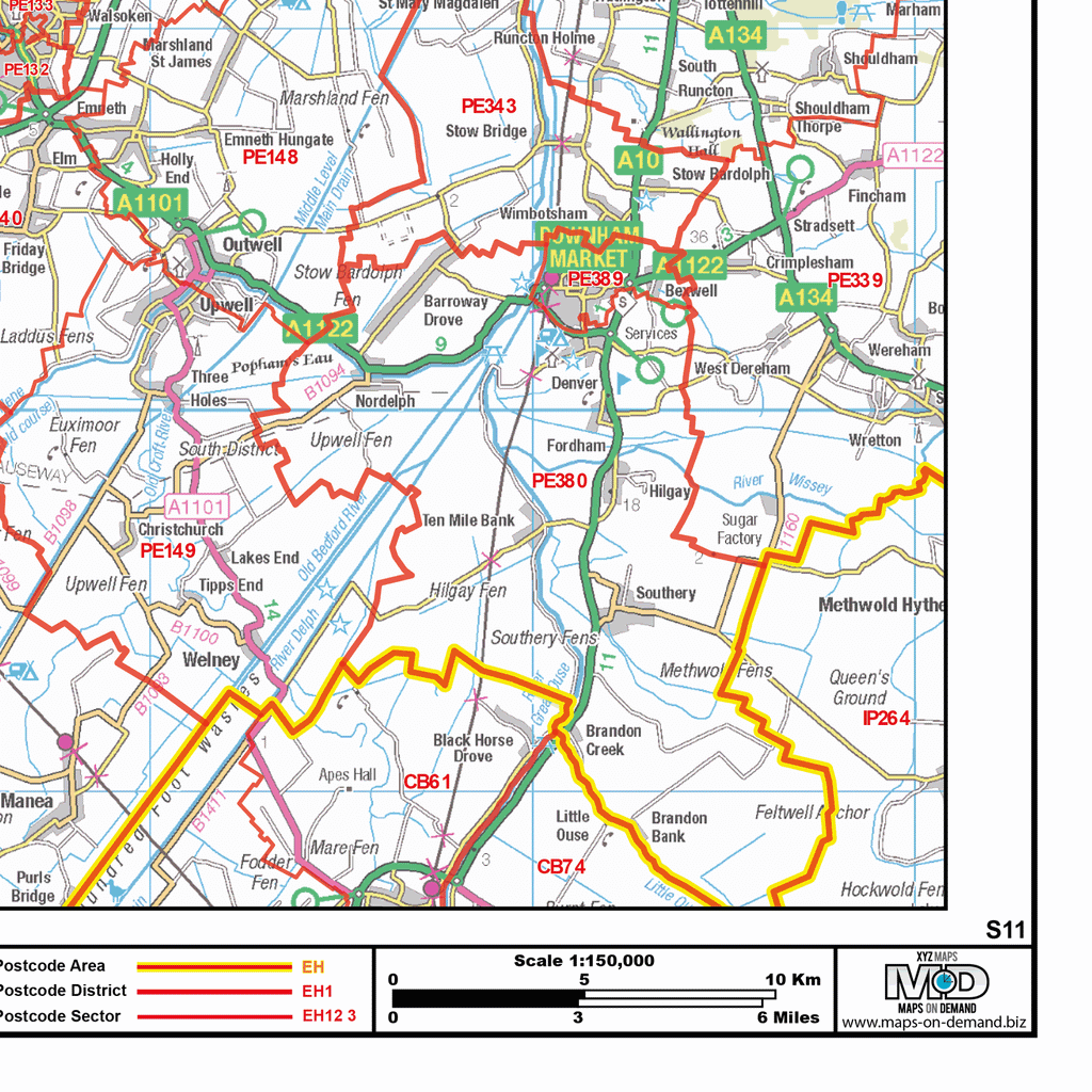 Postcode Sector Map - (S11) - Lincolnshire & Derbyshire - Editable GeoPDF
