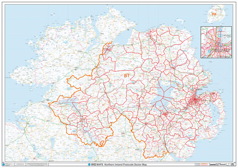 L36 Postcode Area Northern Ireland Postcode Sector Wall Map (S14) – XYZ Maps