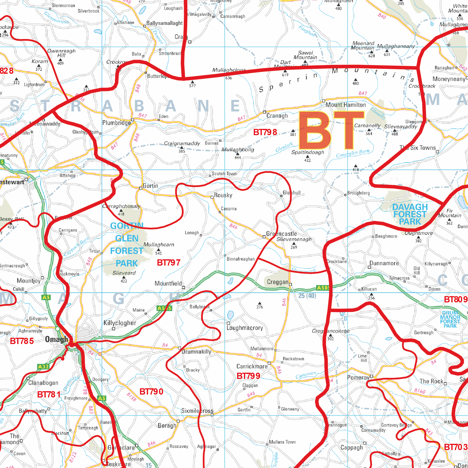 Northern Ireland Postcode Sector Wall Map - (S14)
