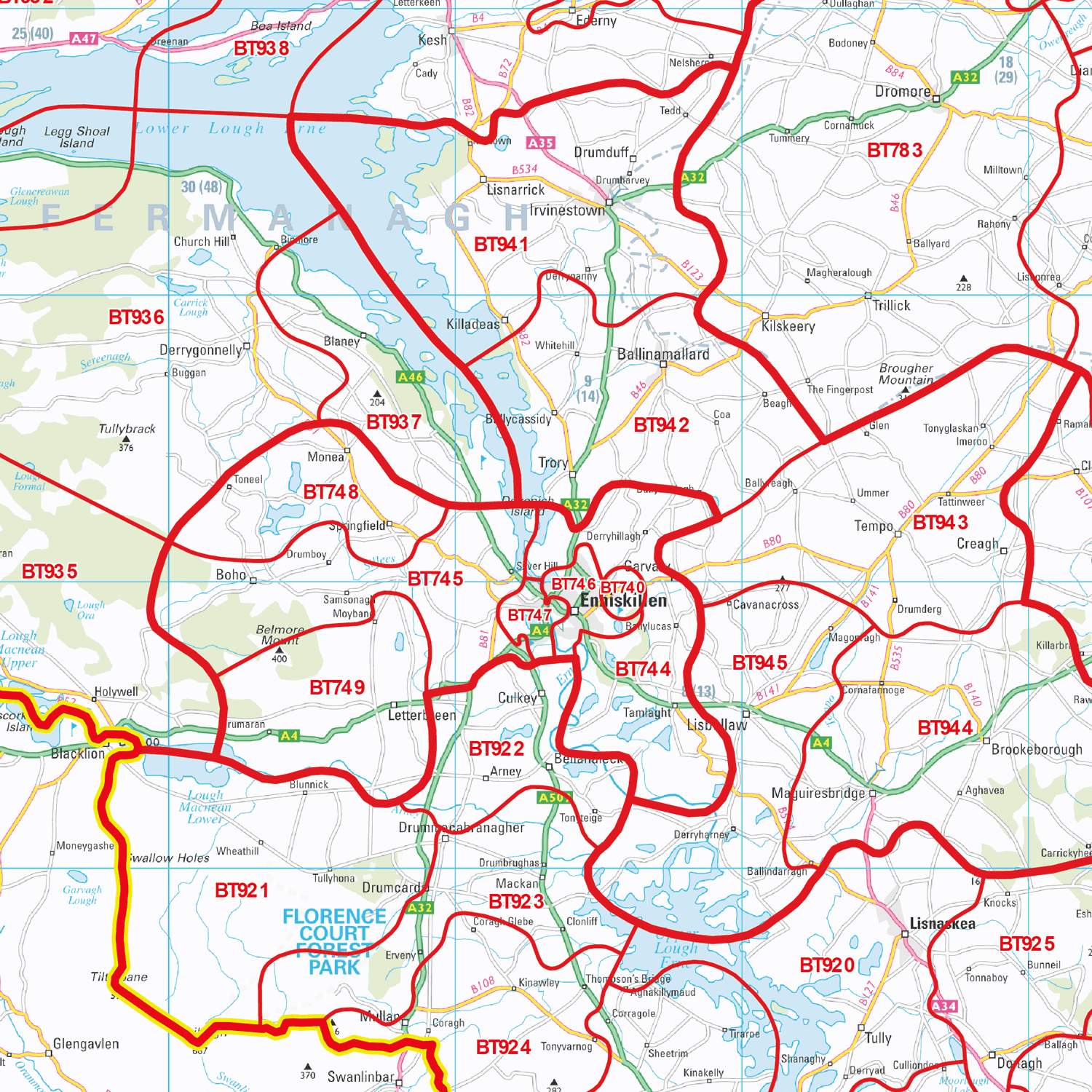Northern Ireland Postcode Sector Wall Map - (S14)