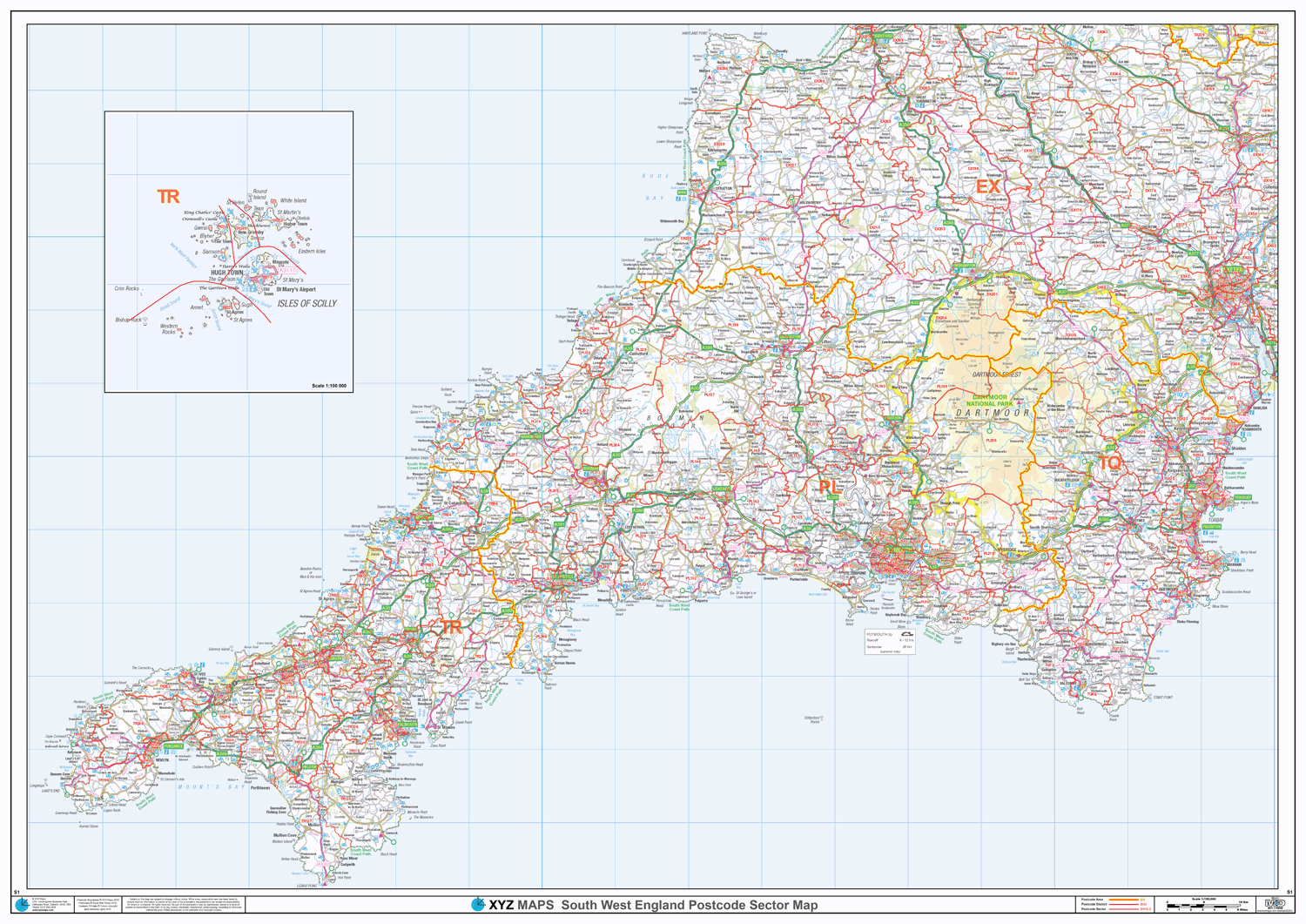 Er Postcode Map Postcode Sector Map - (S1) - South West England - Editable GeoPDF – XYZ ...