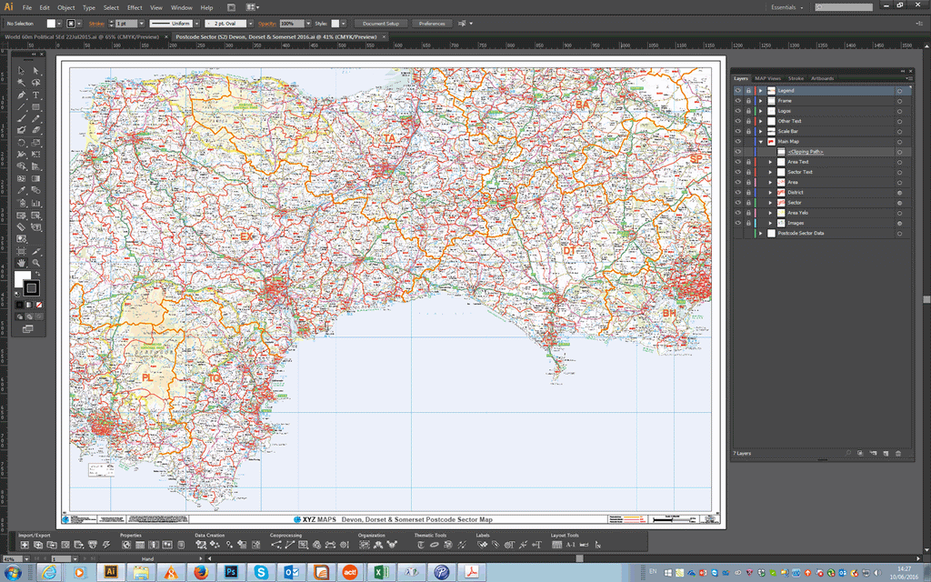 Postcode Sector Map - (S2) - Devon, Dorset & Somerset - Editable GeoPDF