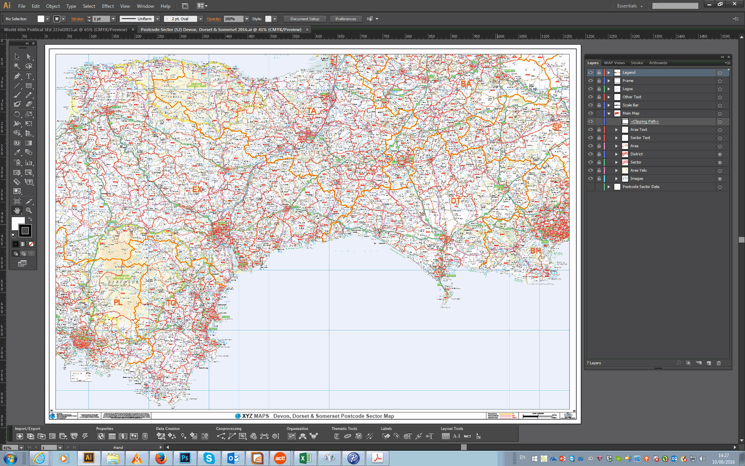 Postcode Sector Map - (S2) - Devon, Dorset & Somerset - Editable GeoPDF