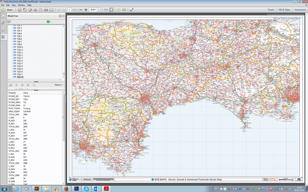 Postcode Sector Map - (S2) - Devon, Dorset & Somerset - Editable GeoPDF