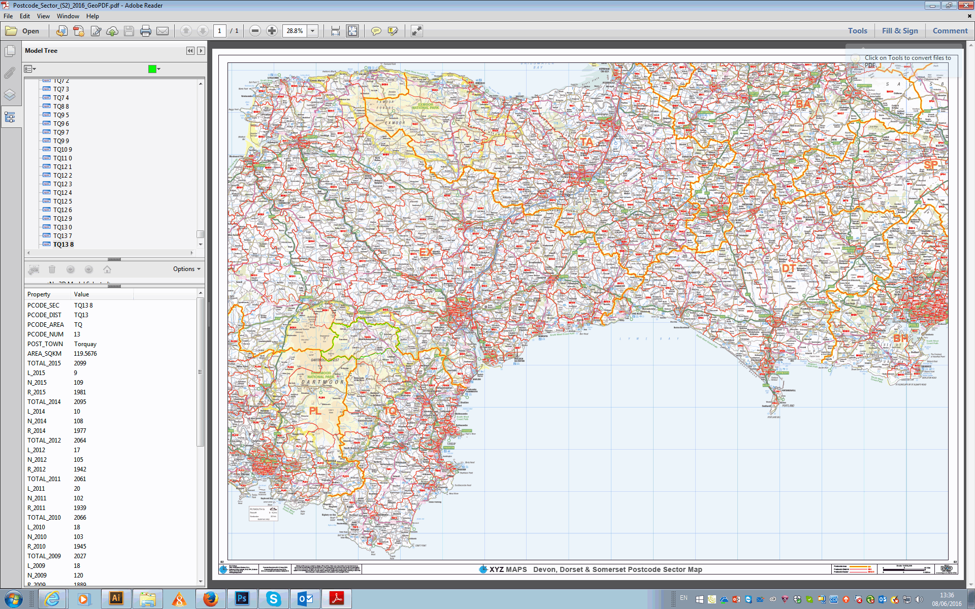 Postcode Sector Map - (S2) - Devon, Dorset & Somerset - Editable GeoPDF