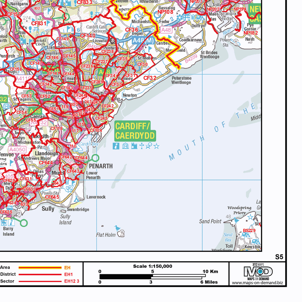 Sr5 Postcode Map Postcode Sector Map - (S5) - South Wales - GeoPDF – XYZ Maps