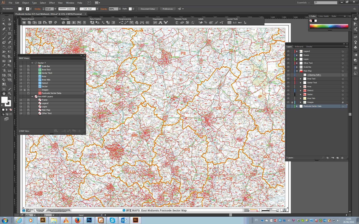 Postcode Sector Map - (S7) - East Midlands - GeoPDF – XYZ Maps