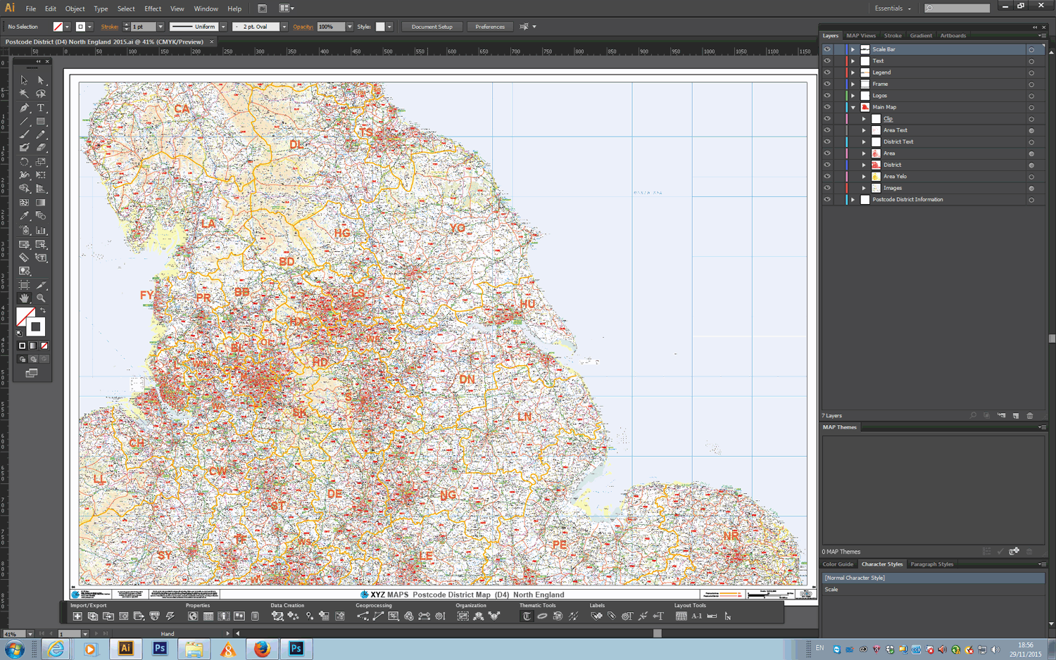 North England - Postcode District - Editable GeoPDF – XYZ Maps