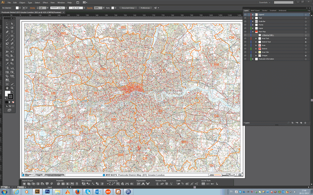 Greater London - Postcode District - Editable GeoPDF