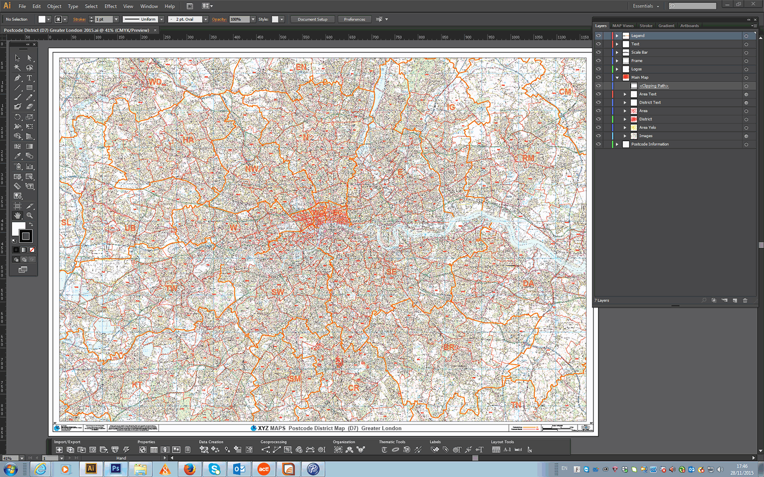 Greater London - Postcode District - Editable GeoPDF
