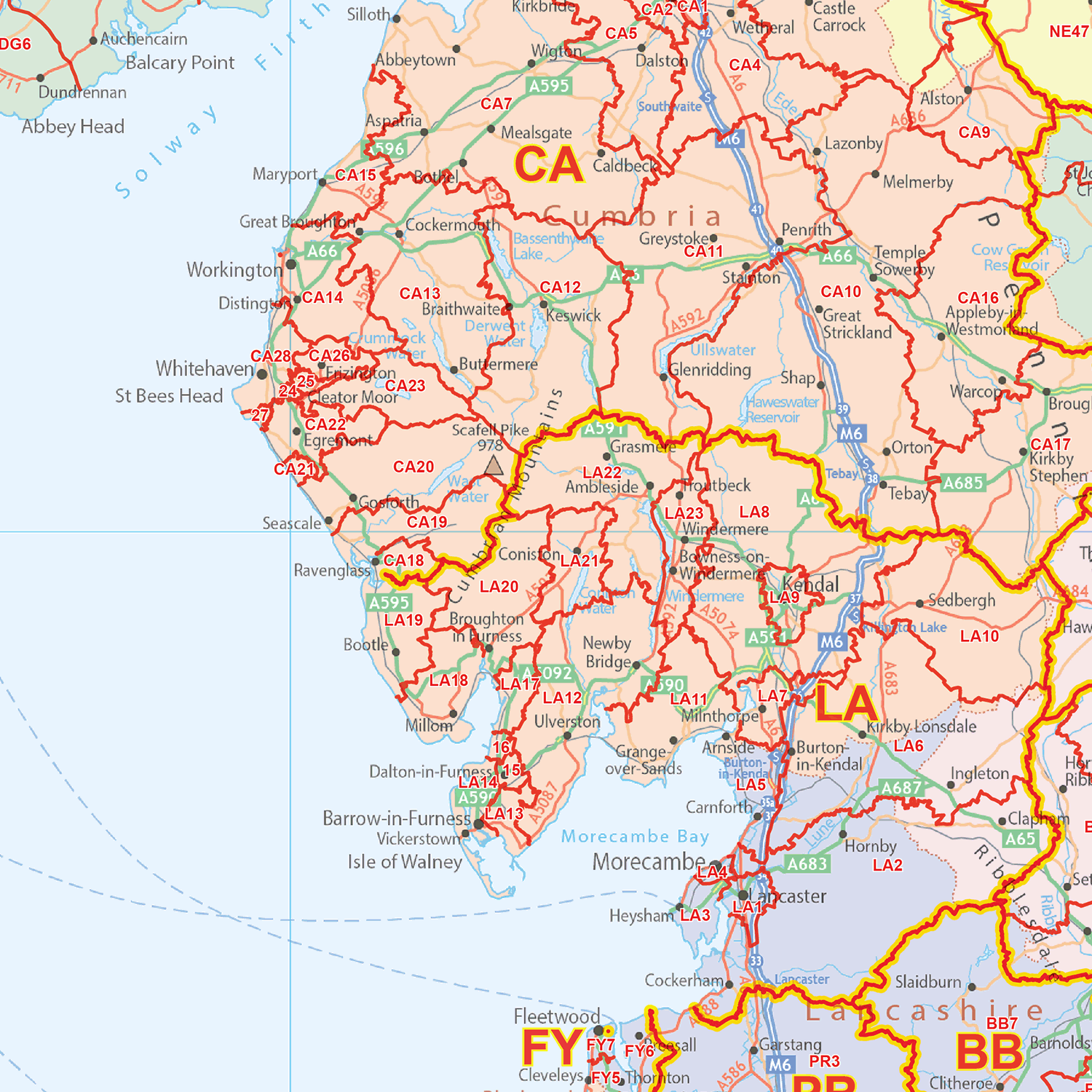 UK Political Postcode District Wall Map - (D8)