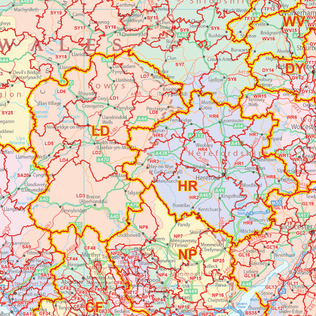 D7 Postcode Map England & Wales Postcode District Wall Map (D9) – XYZ Maps