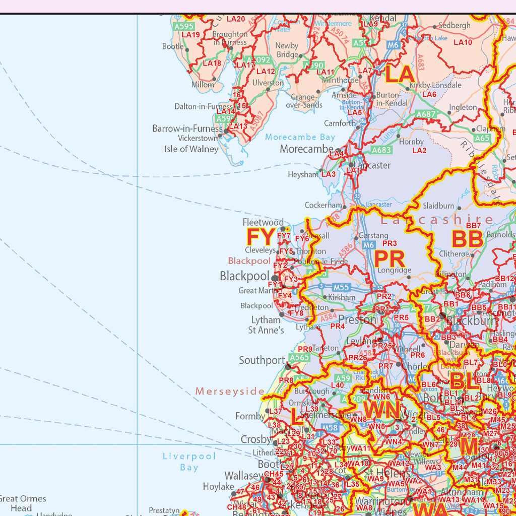 England & Wales Postcode District Wall Map - (D9)