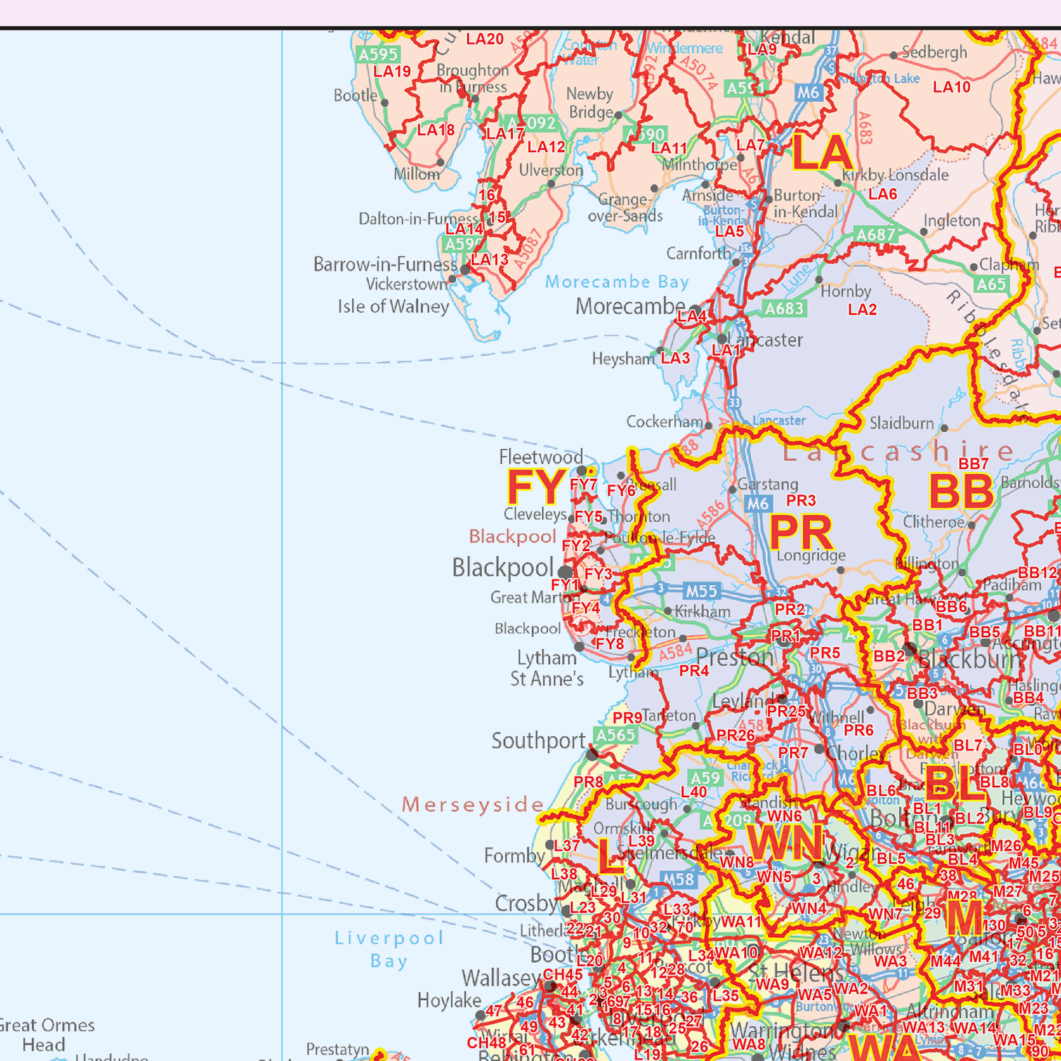 England & Wales Postcode District Wall Map - (D9)