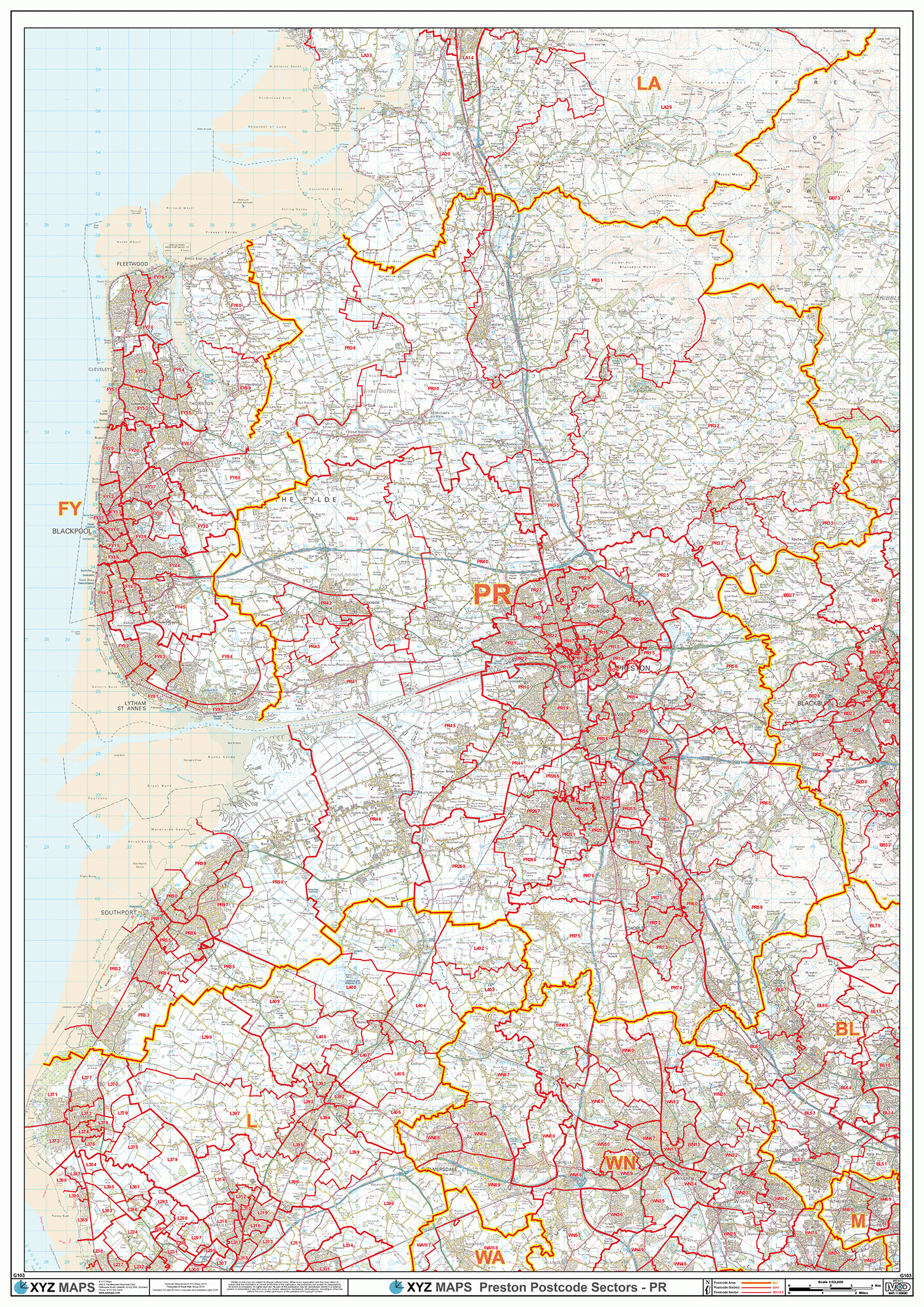 Preston - PR - Postcode Wall Map