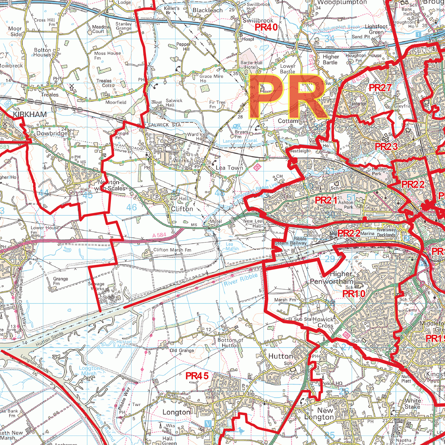 Preston - PR - Postcode Wall Map