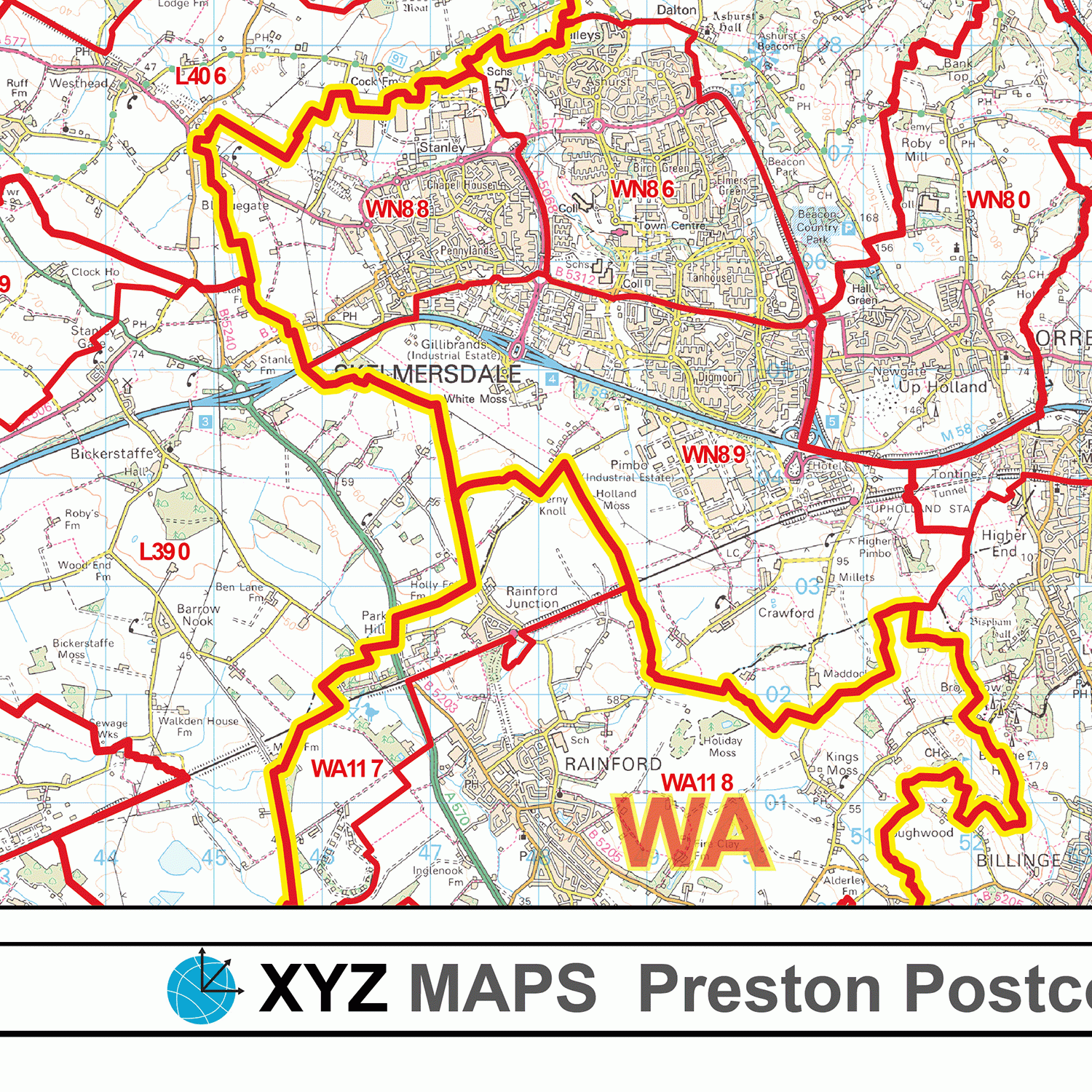 Preston - PR - Postcode Wall Map
