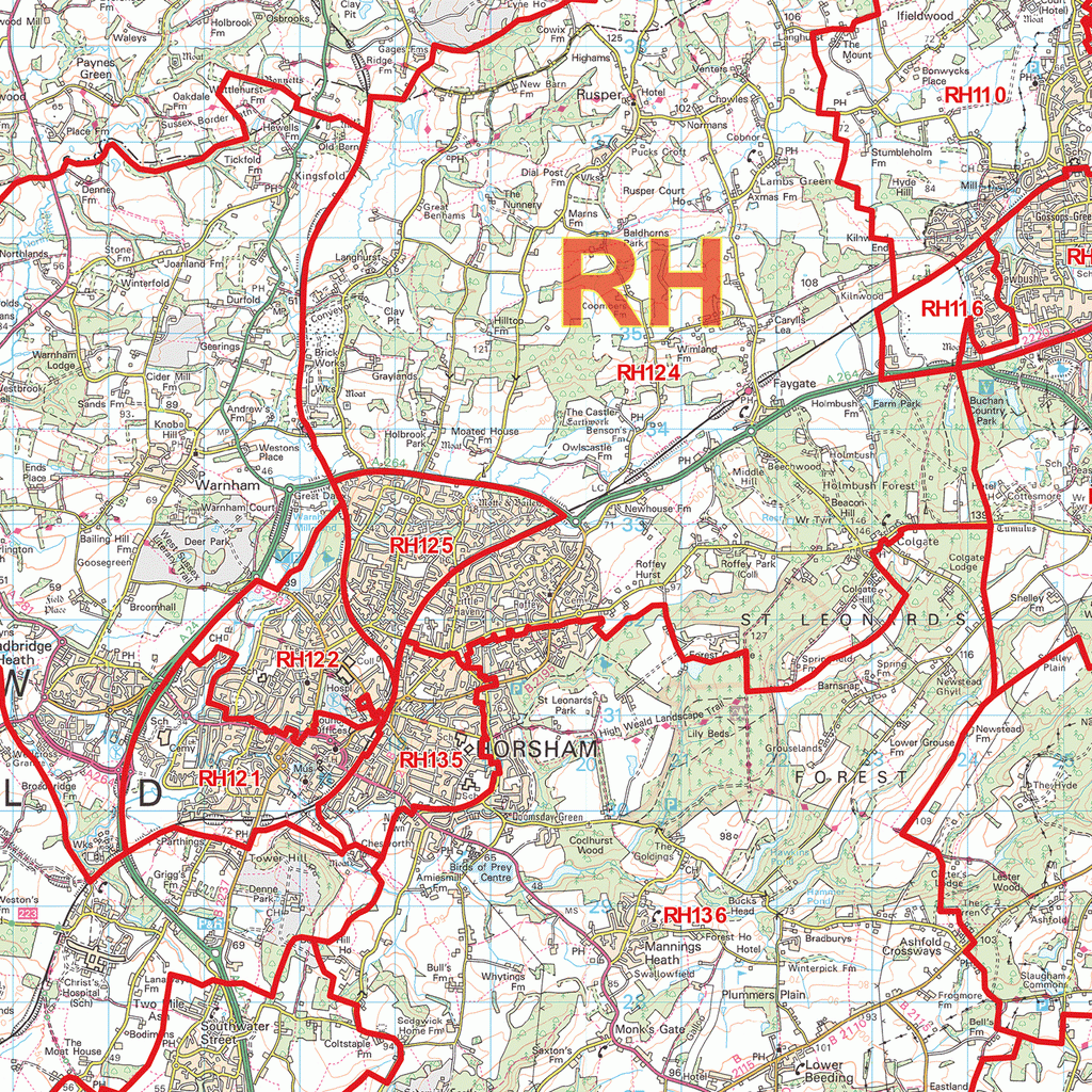 Redhill - RH  - Postcode Wall Map