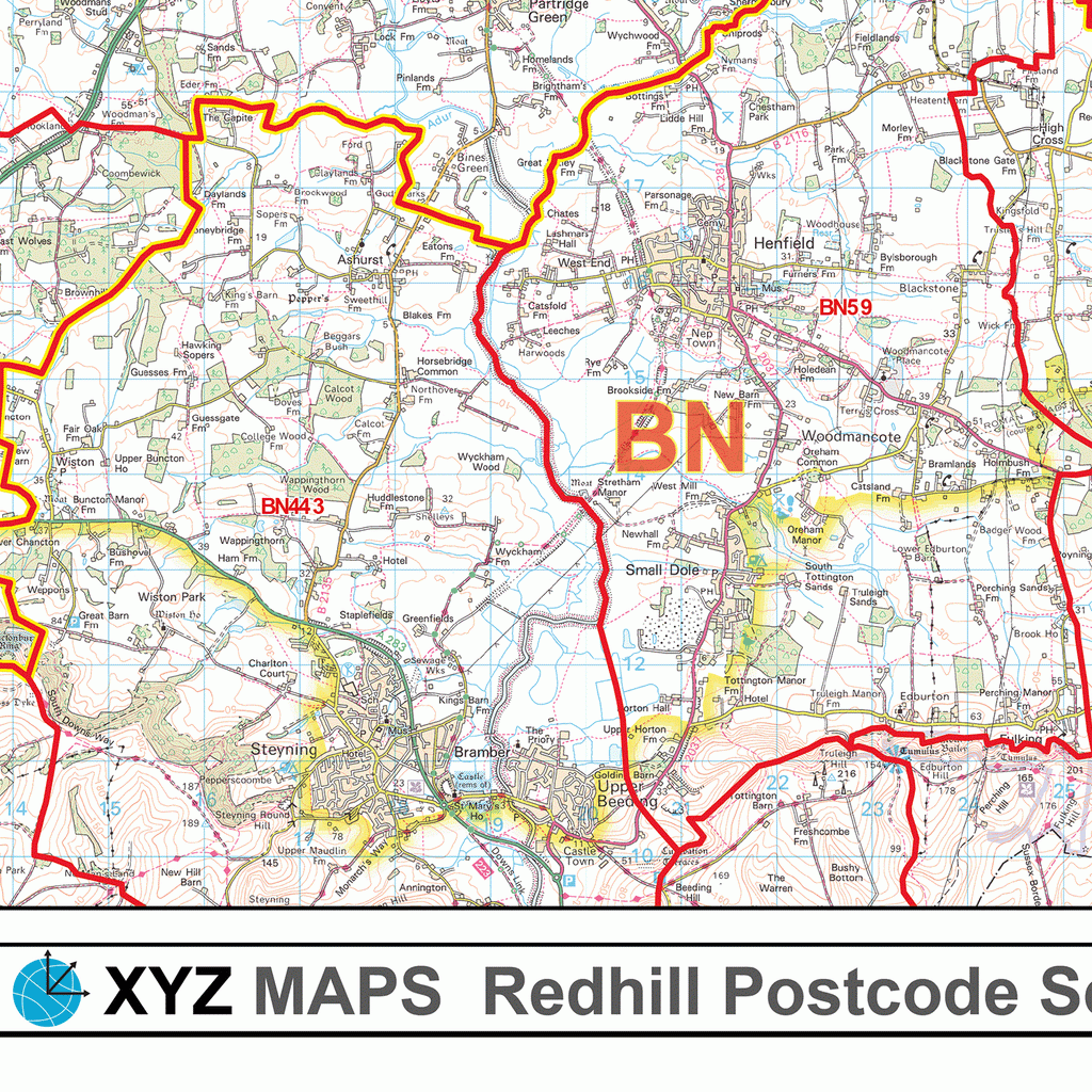 Redhill - RH  - Postcode Wall Map