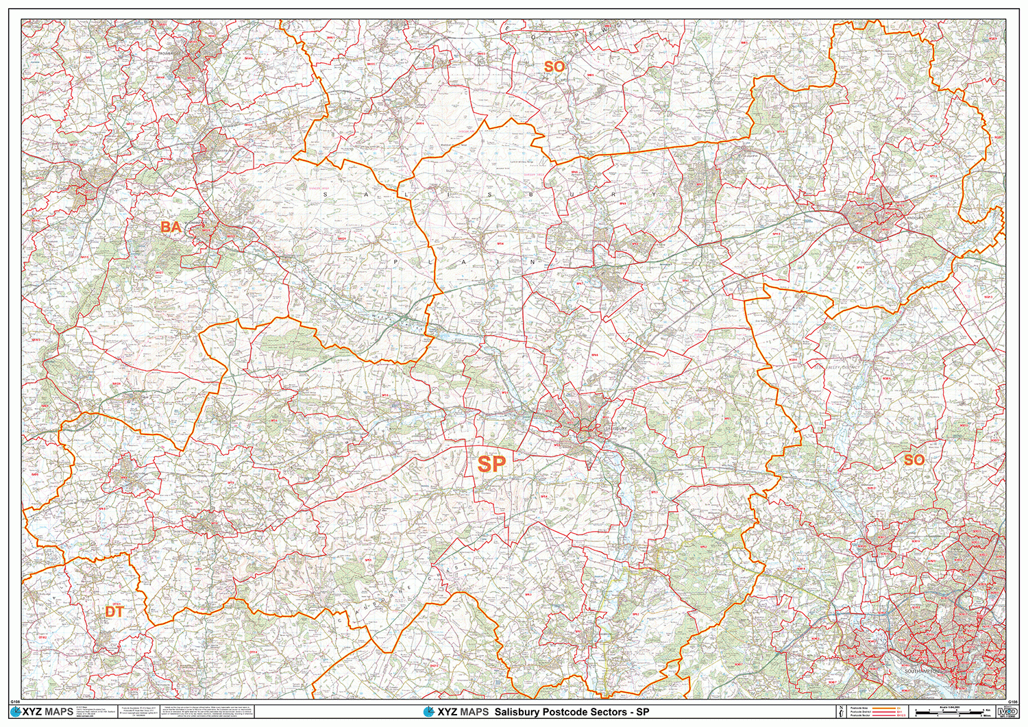 Salisbury - SP - Postcode Wall Map