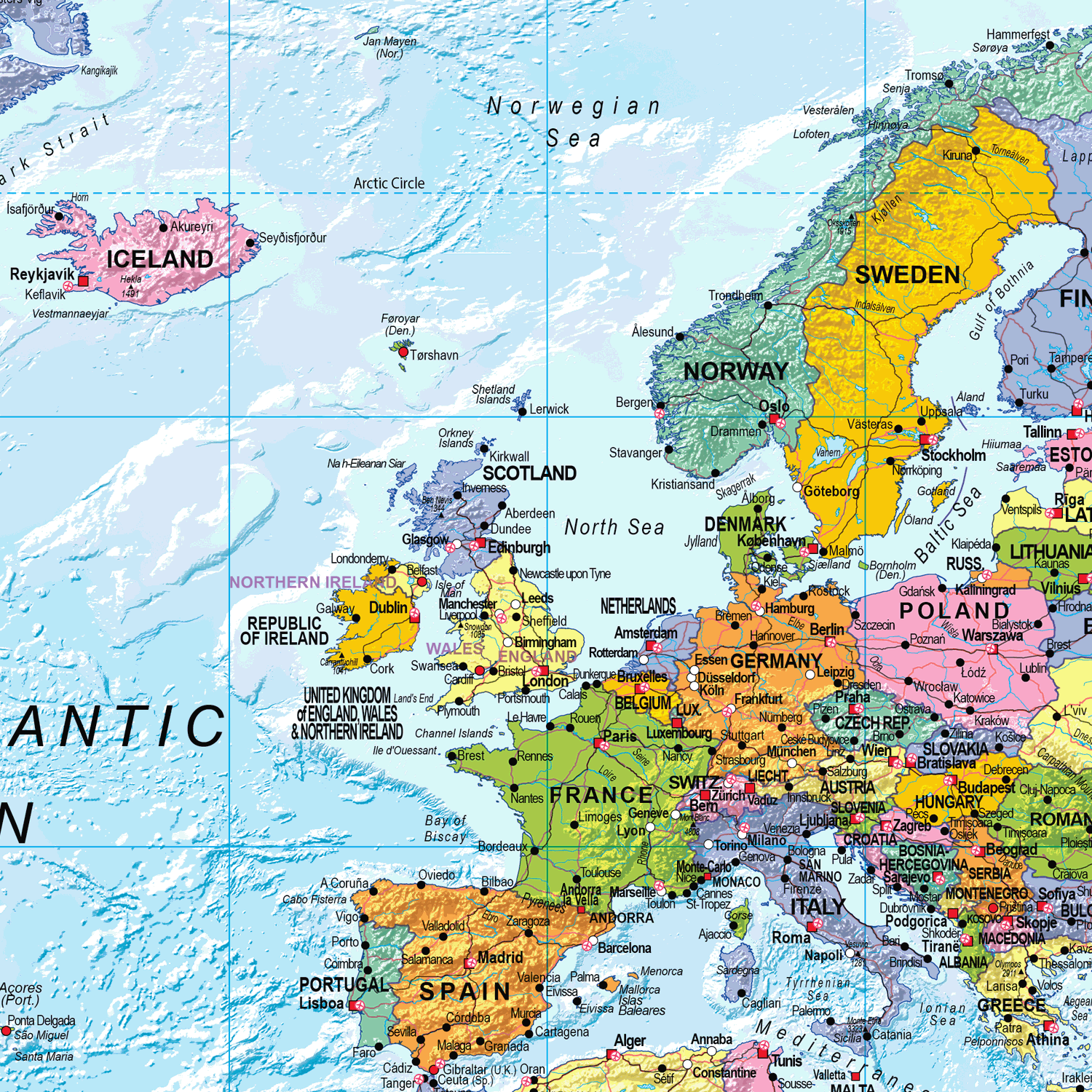 Scottish World Political Wall Map - Large Size: 1:30m Scale