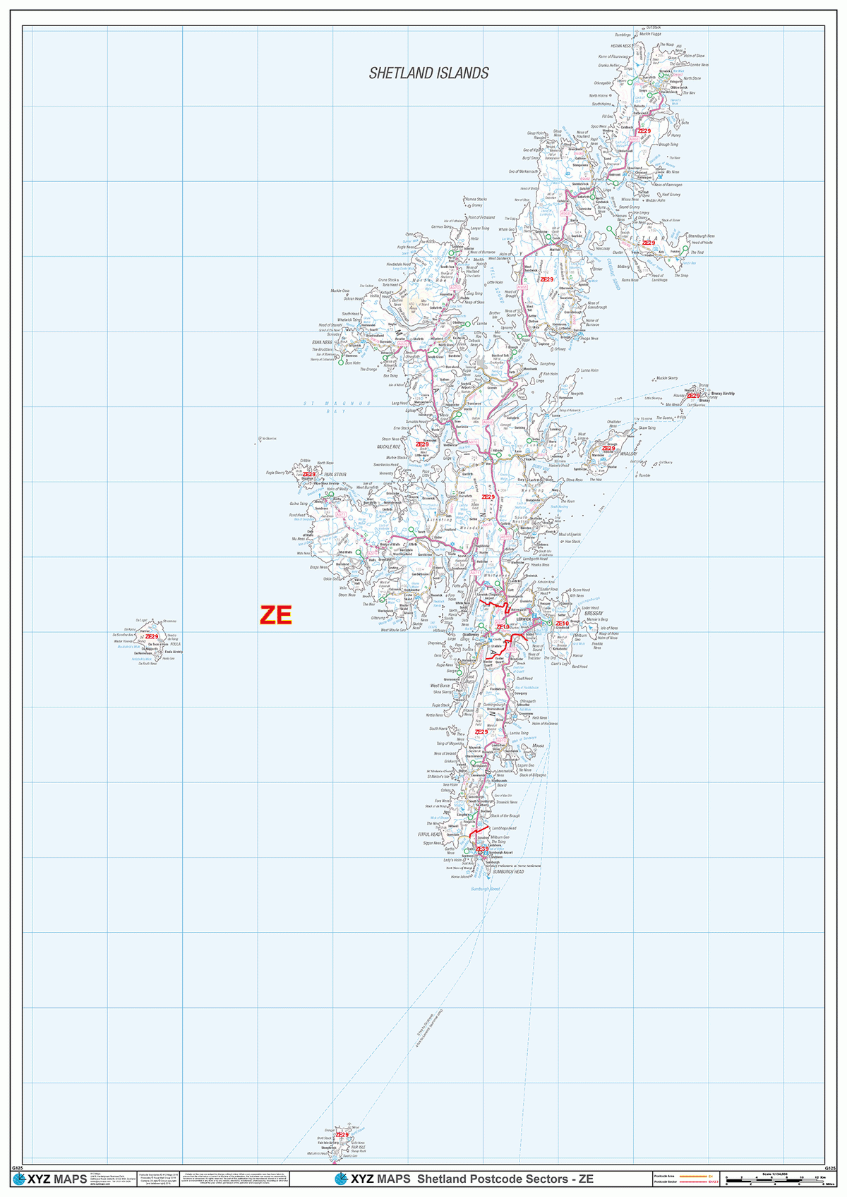 Shetland - ZE- Postcode Wall Map – XYZ Maps