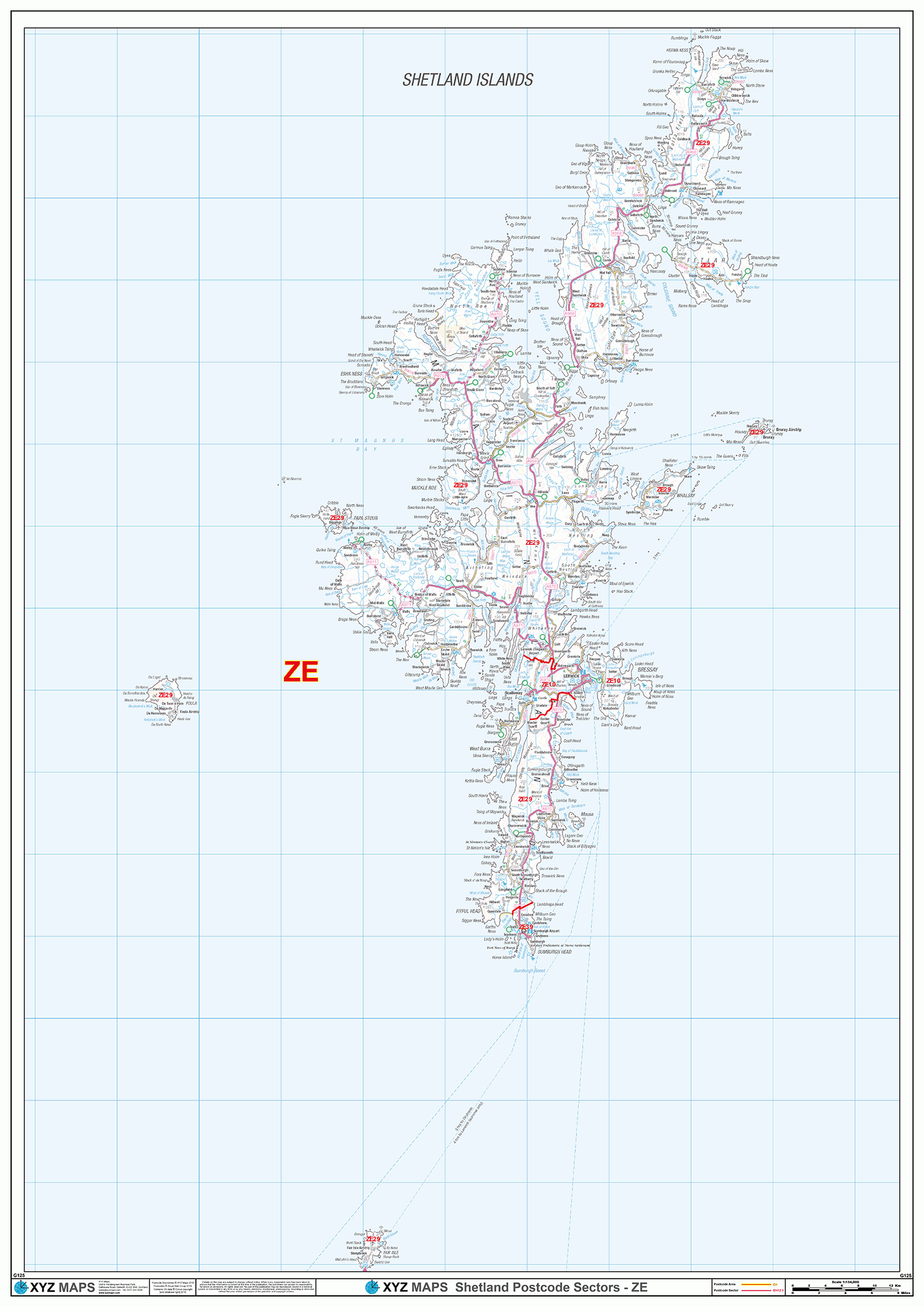 Shetland - ZE- Postcode Wall Map