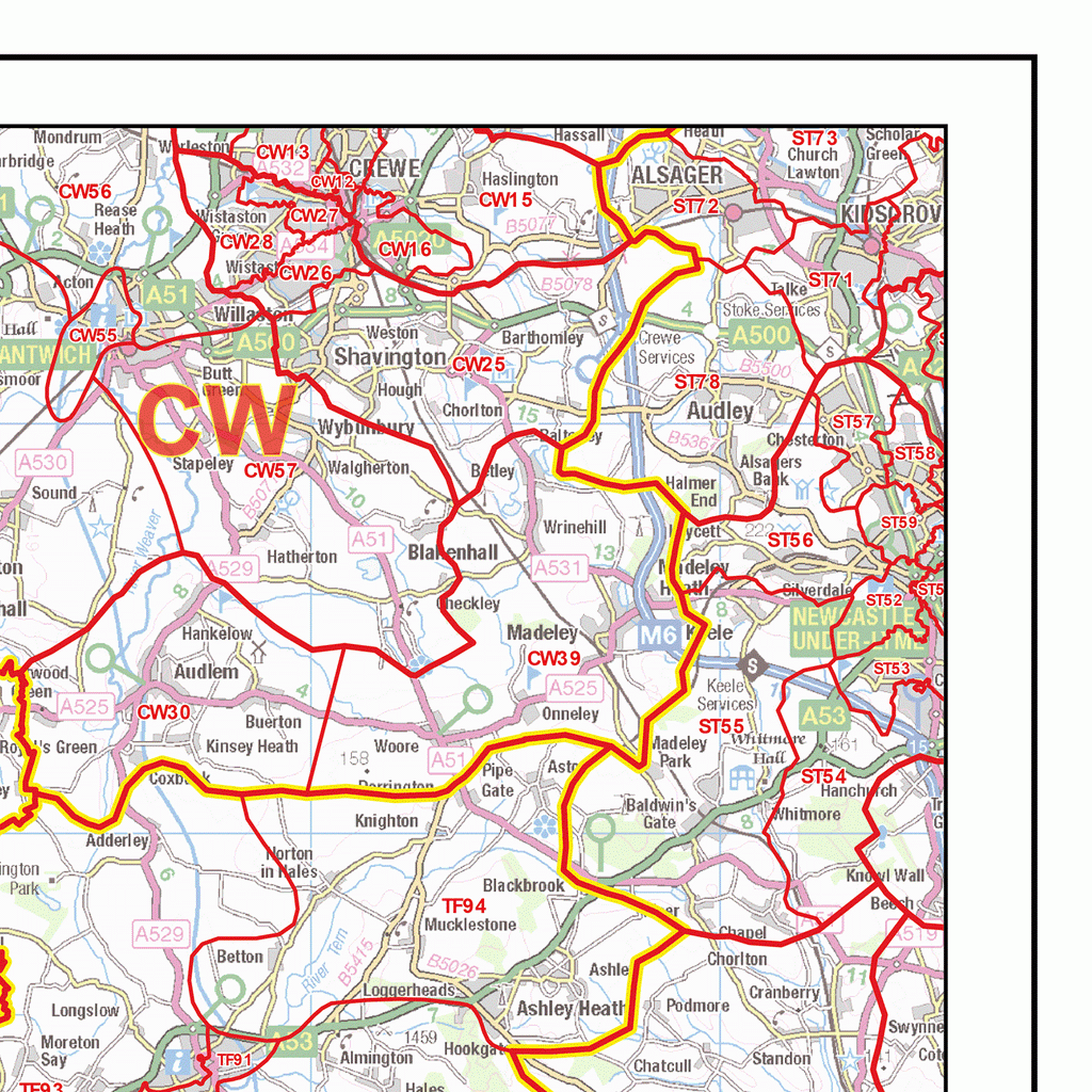 Sy Po Postcode Map Shrewsbury - SY - Postcode Wall Map (G45) – XYZ Maps