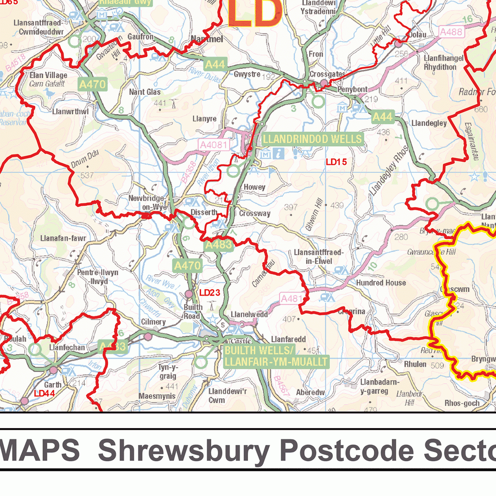 Sy Po Postcode Map Shrewsbury - SY - Postcode Wall Map (G45) – XYZ Maps