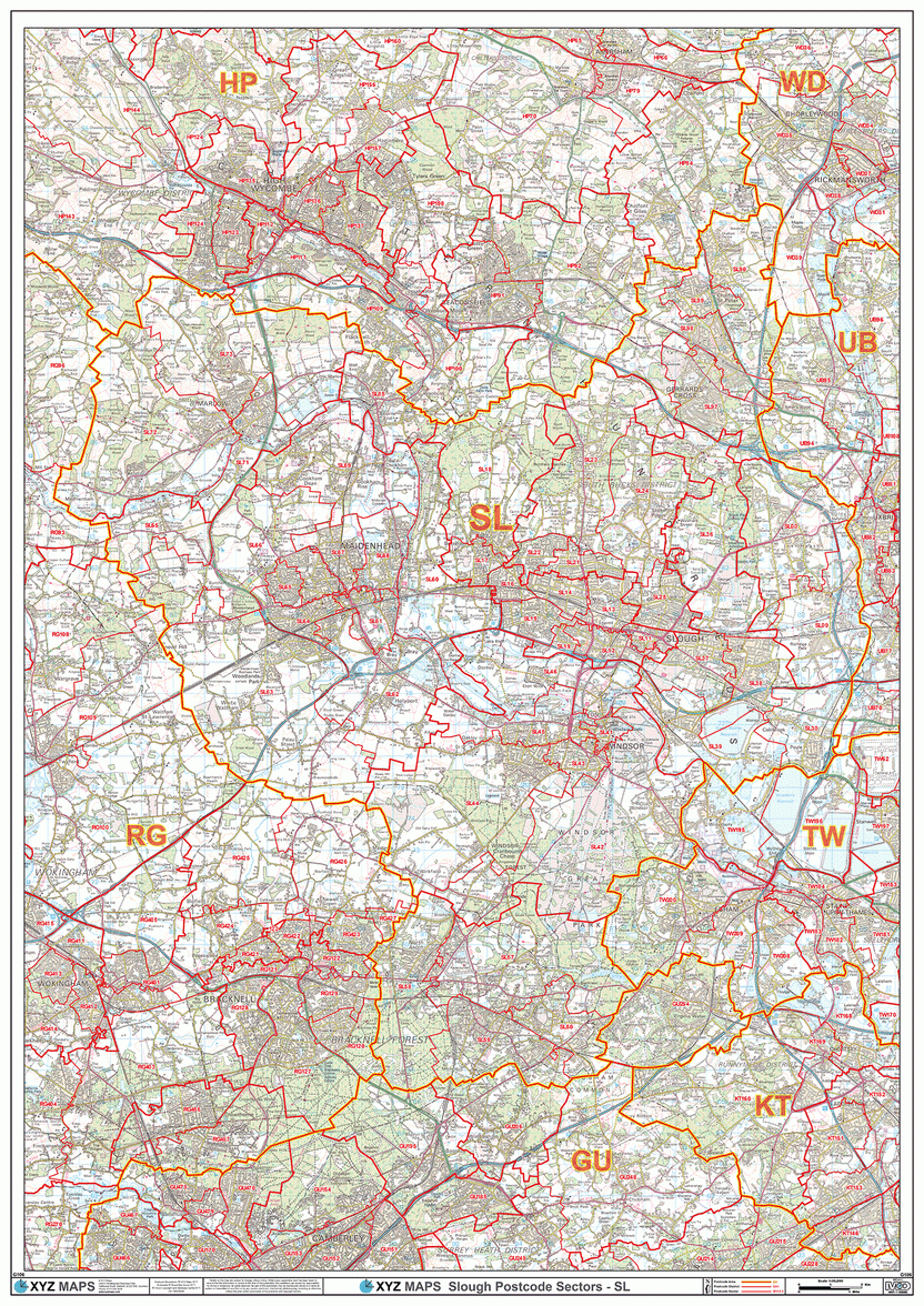 Sl6 Postcode Slough - SL - Postcode Wall Map – XYZ Maps