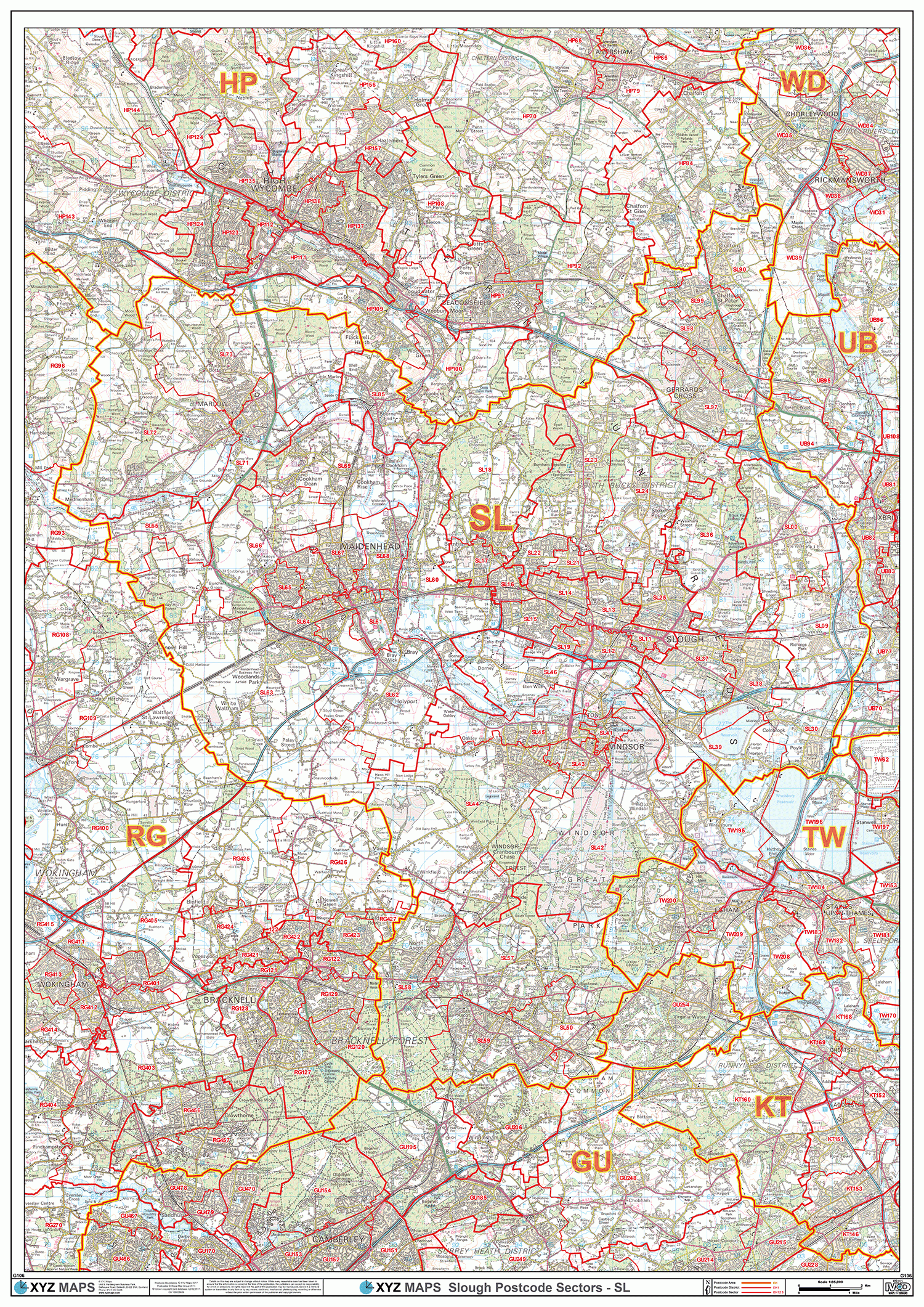Slough - SL - Postcode Wall Map