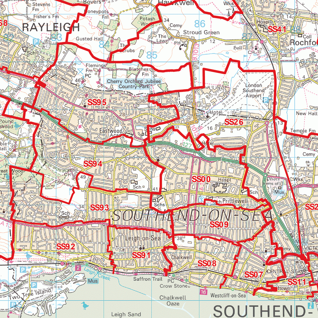 Southend on Sea  - SS - Postcode Wall Map