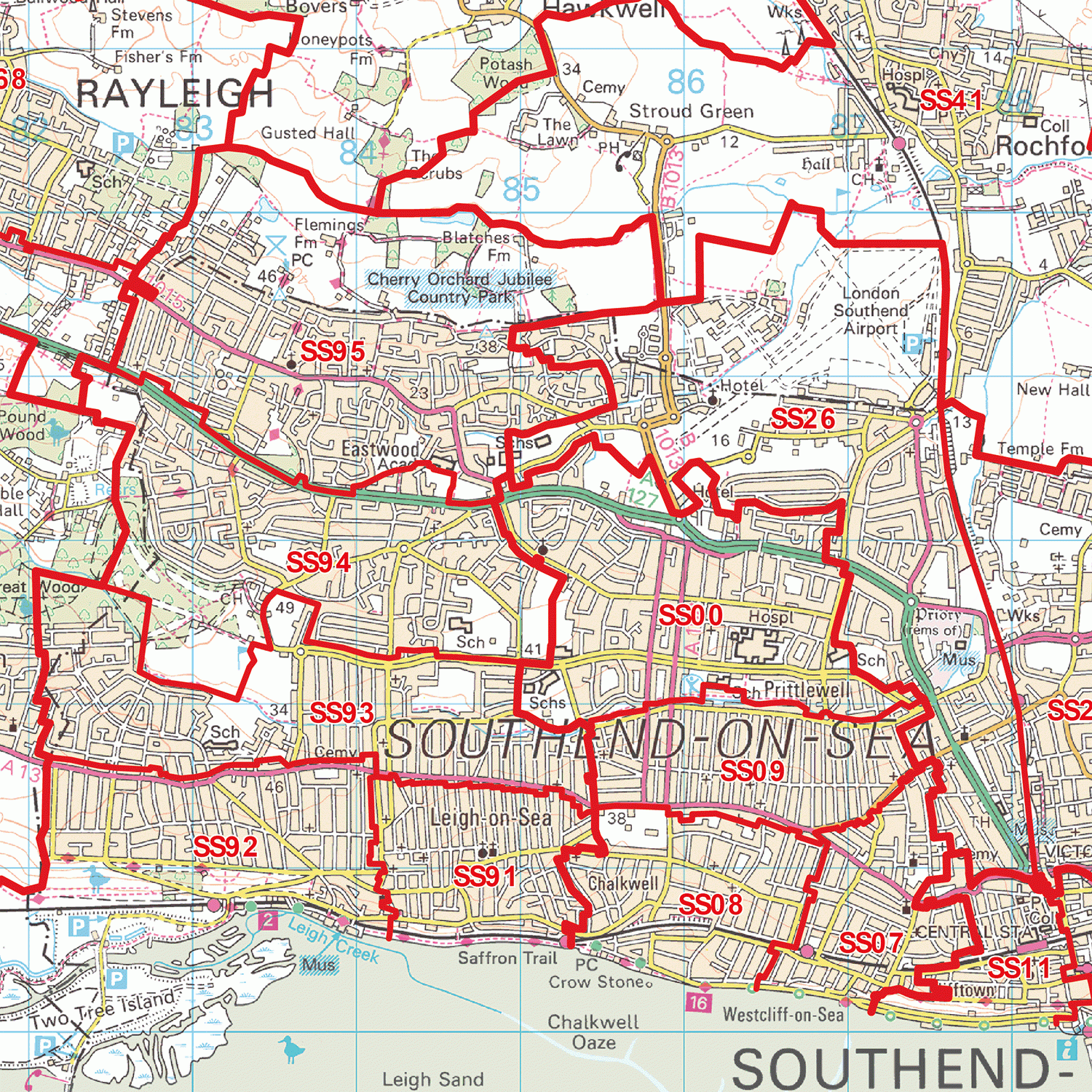 Southend on Sea  - SS - Postcode Wall Map
