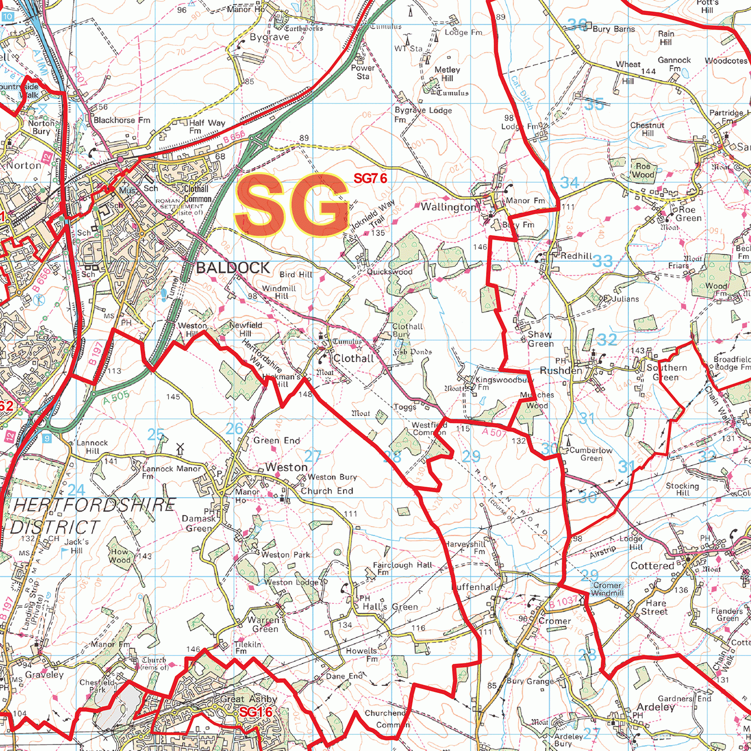 Stevenage - SG - Postcode Wall Map