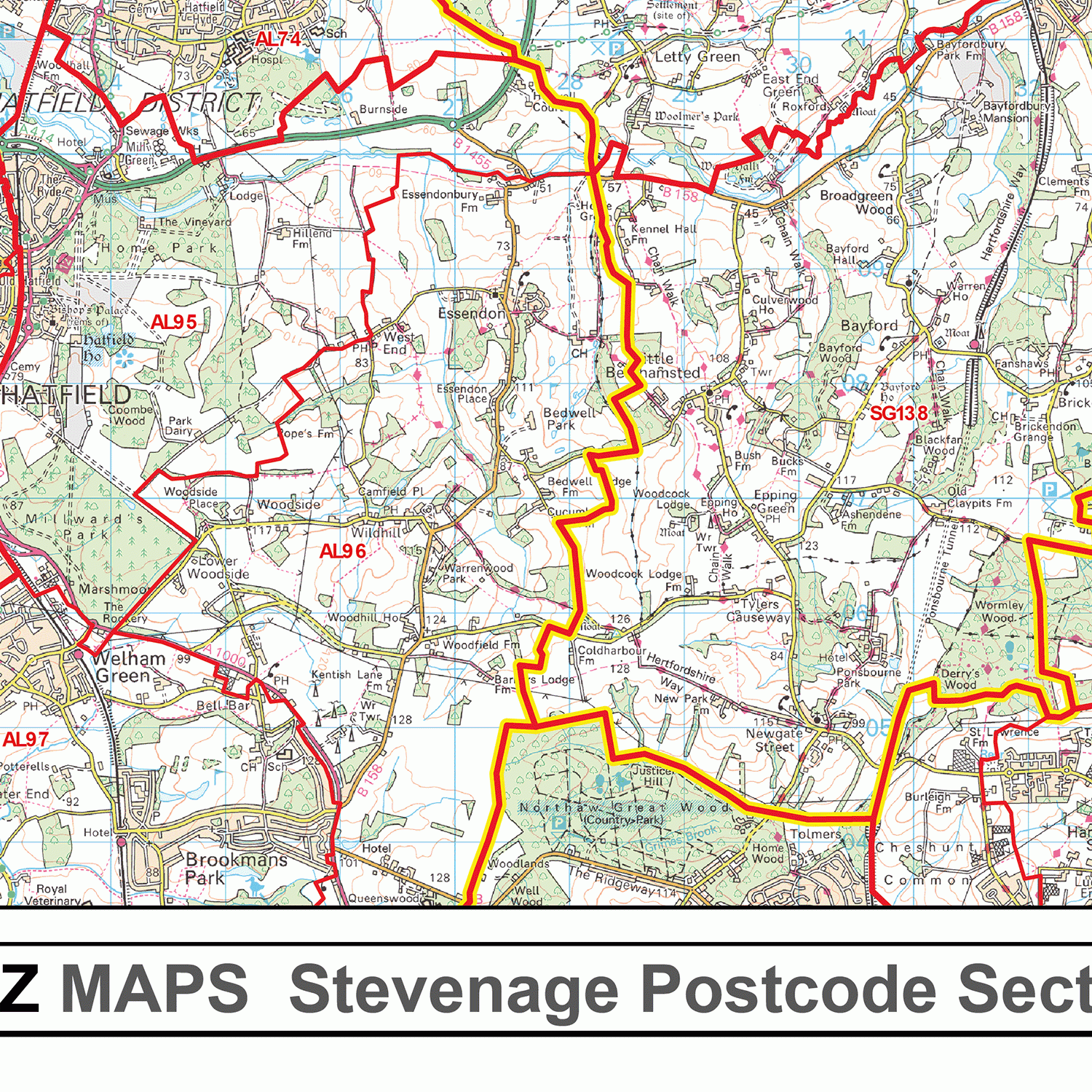 Stevenage - SG - Postcode Wall Map
